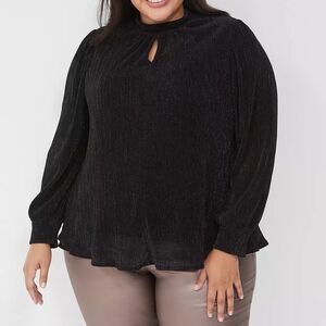 LANE BRYANT - Swing Lurex Mock-Neck Plisse Top